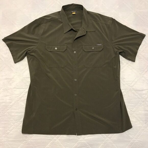 Eddie Bauer Super Soft olive green button front short sleeve shirt XL - Picture 1 of 5